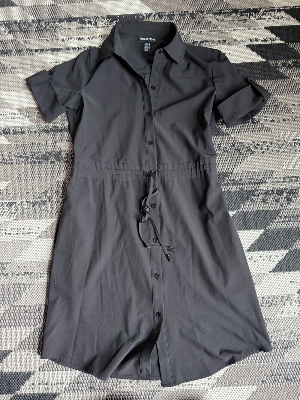 Halston Heritage Black Short-Sleeve Shirt Dress Trench